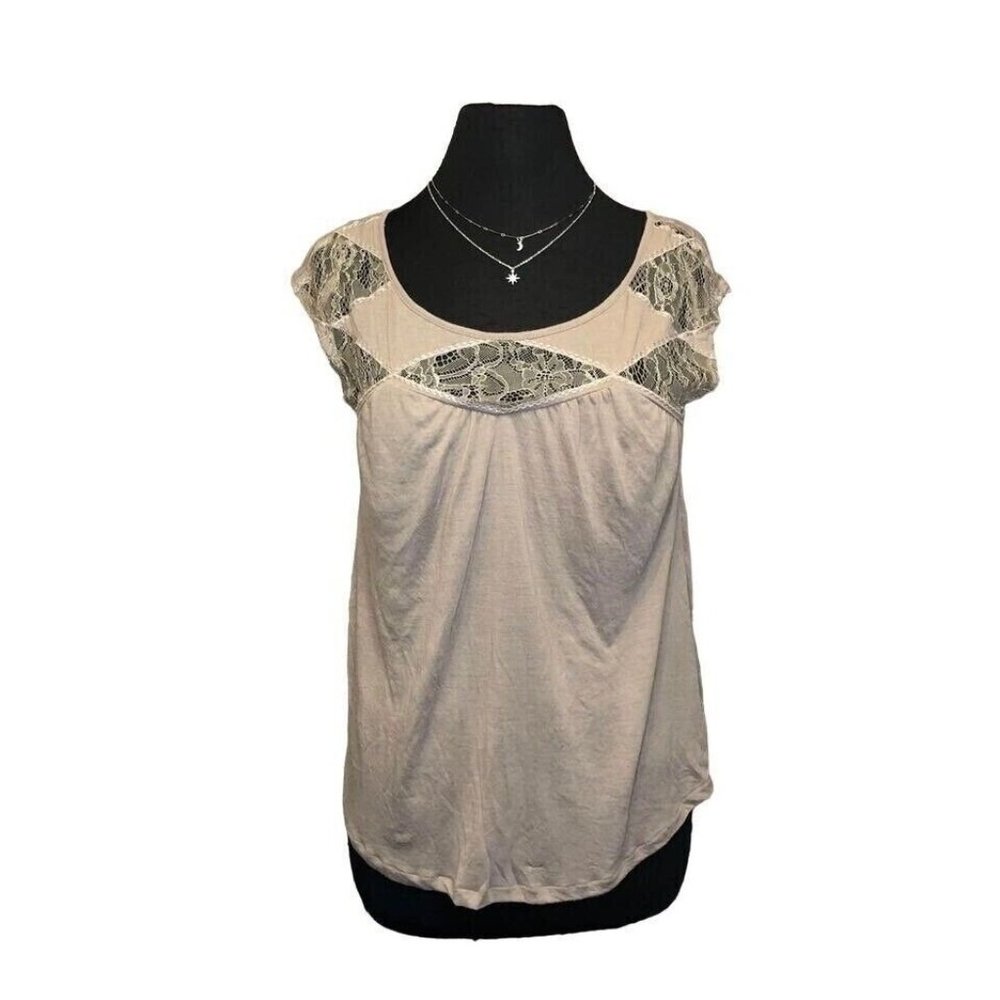 American Eagle Lace Trimmed Babydoll Taupe Brown Cap Sleeves Top  Size S NWT